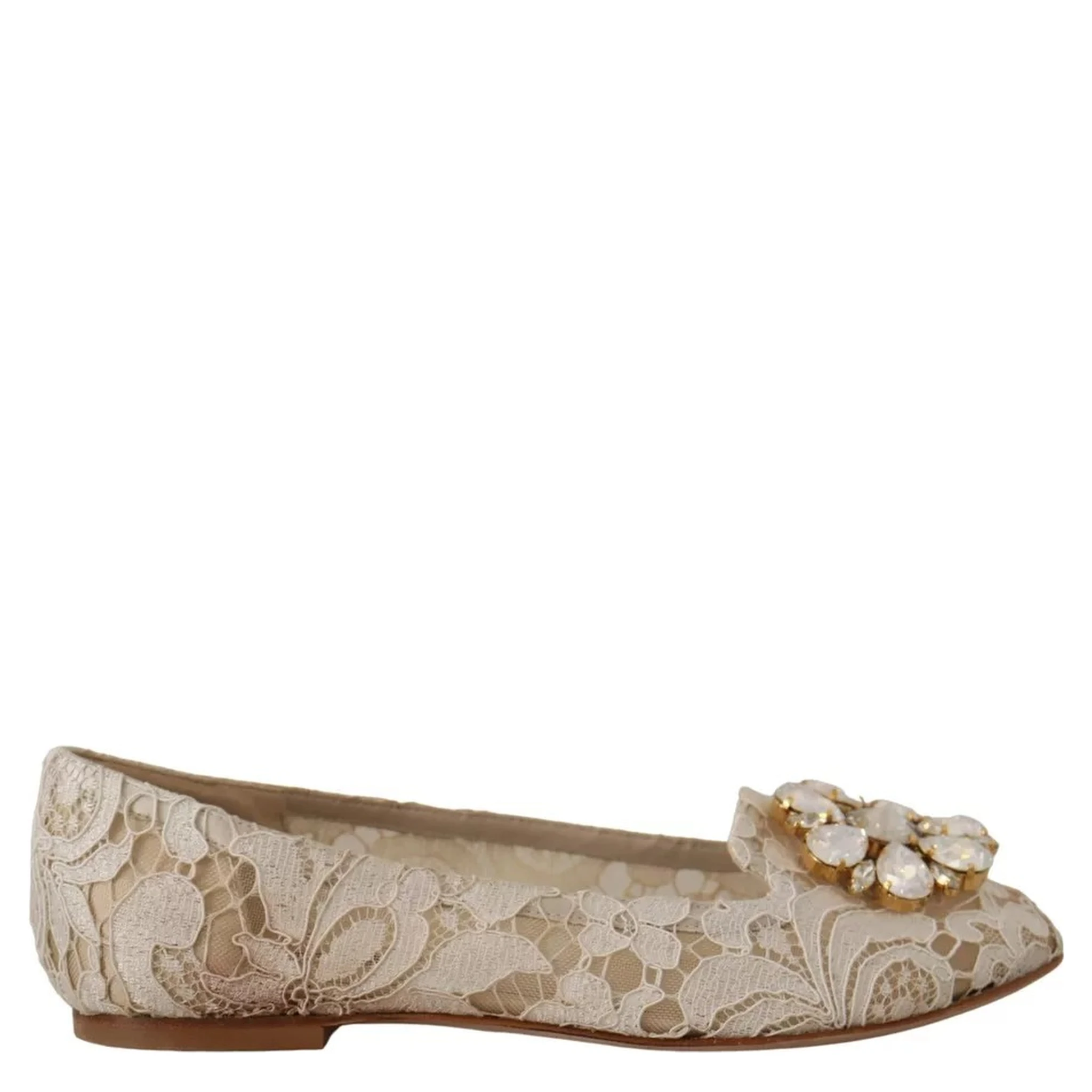 Beige Lace Crystal Ballet Flats Loafers Shoes