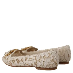 Beige Lace Crystal Ballet Flats Loafers Shoes