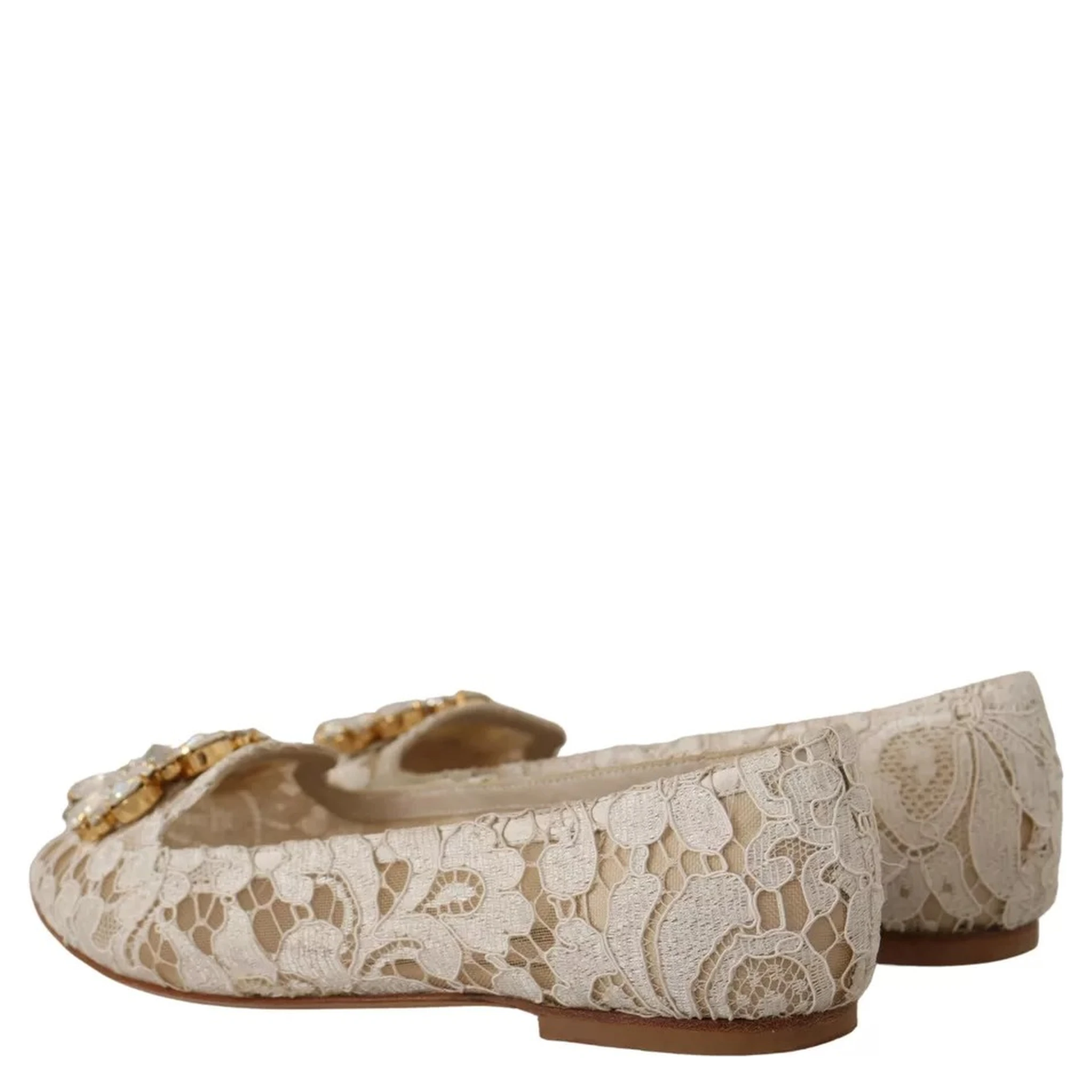 Beige Lace Crystal Ballet Flats Loafers Shoes