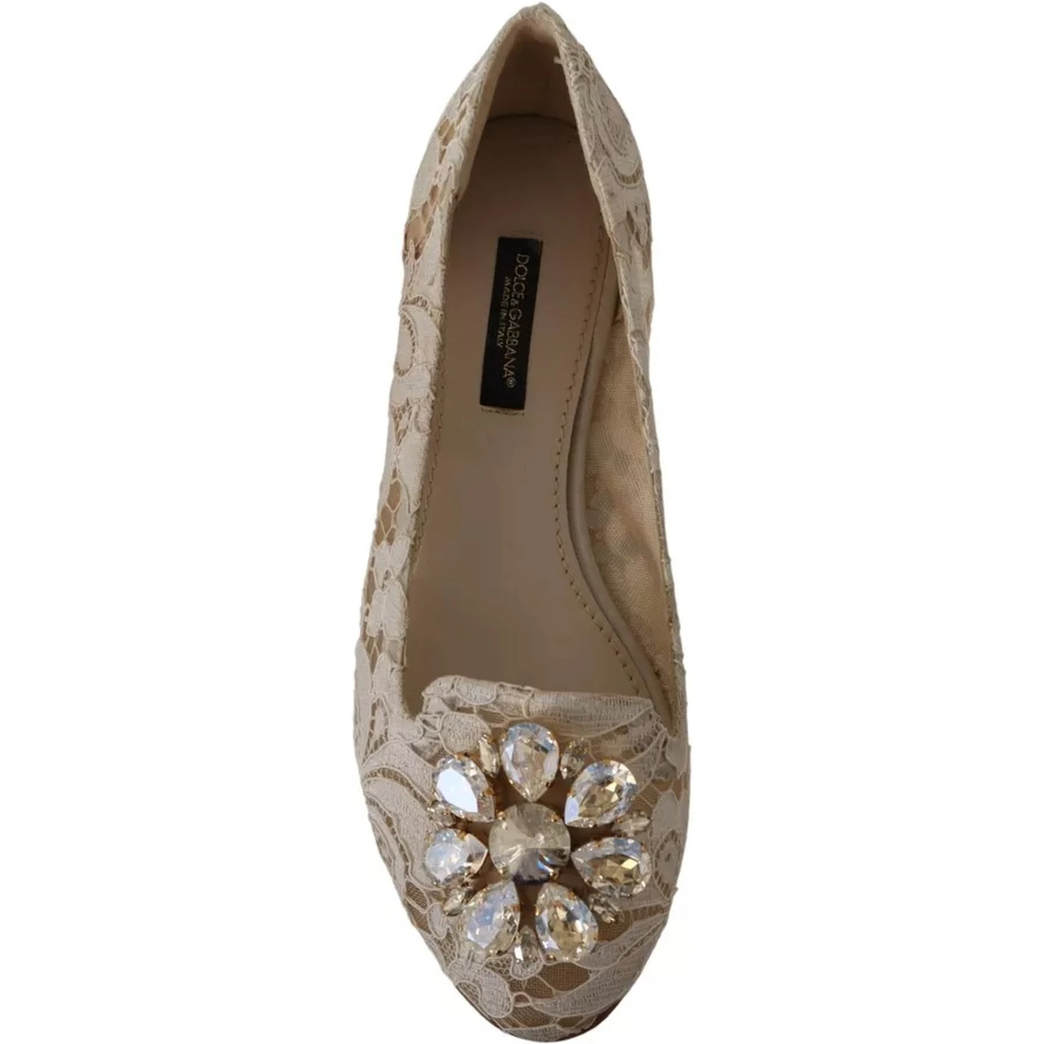 Beige Lace Crystal Ballet Flats Loafers Shoes