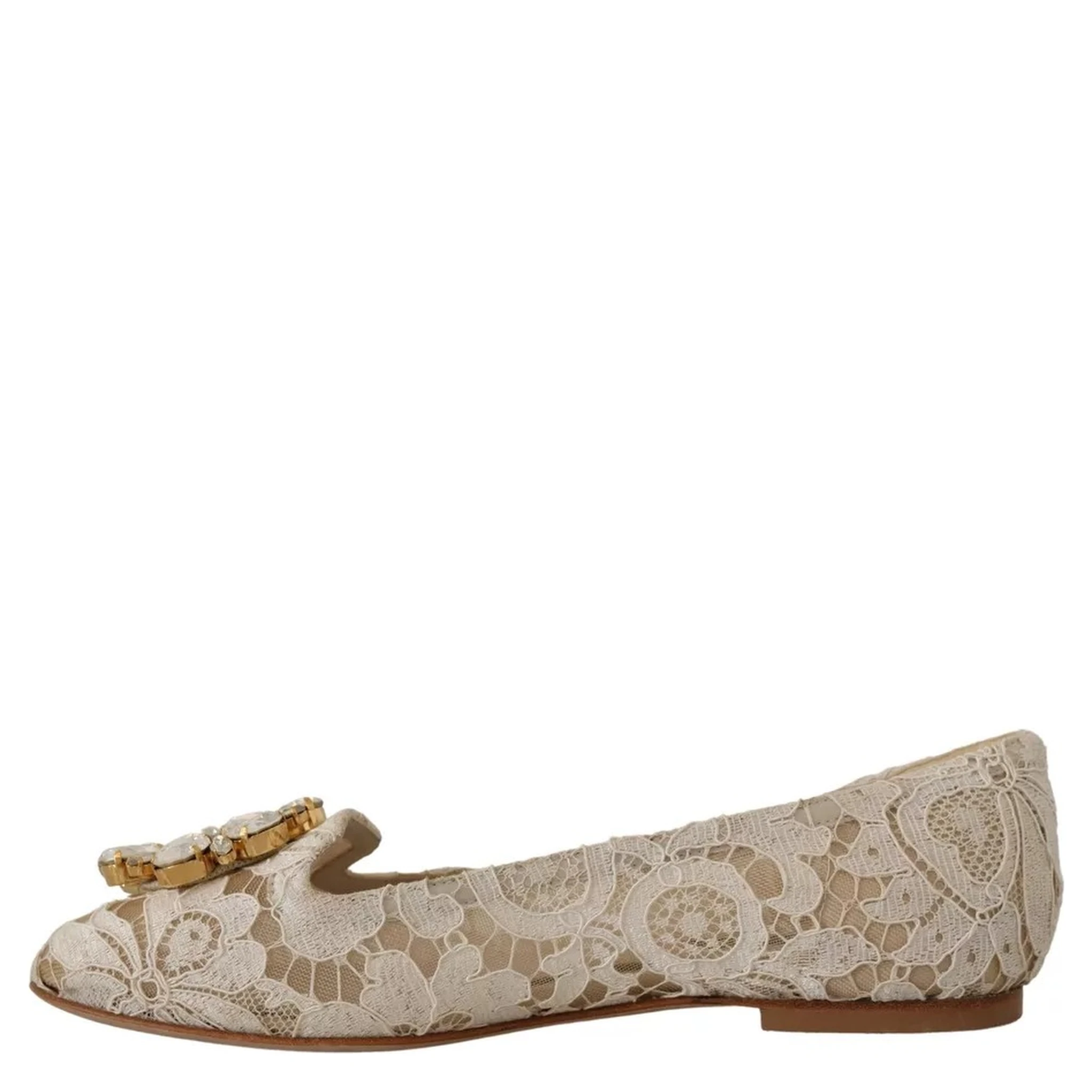 Beige Lace Crystal Ballet Flats Loafers Shoes