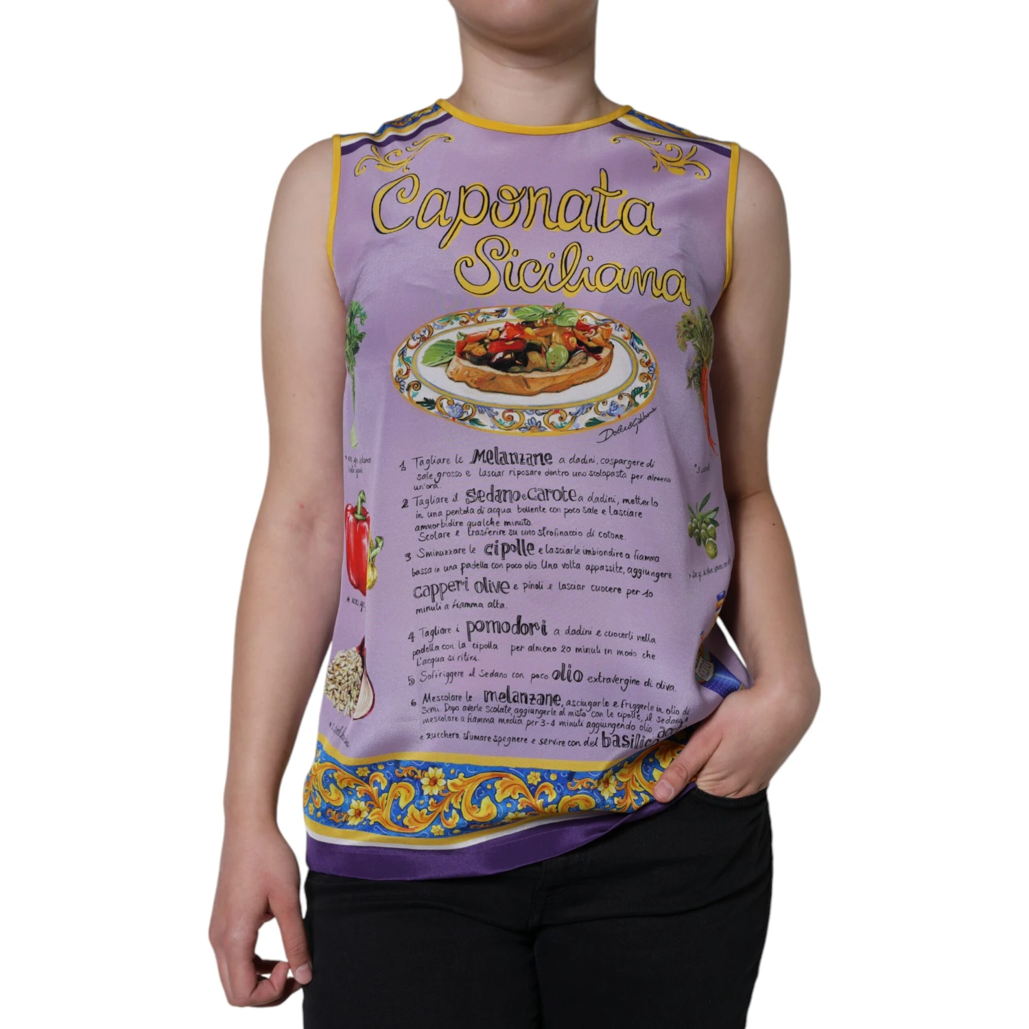 Purple Silk Caponata Siciliana Print Tank Top