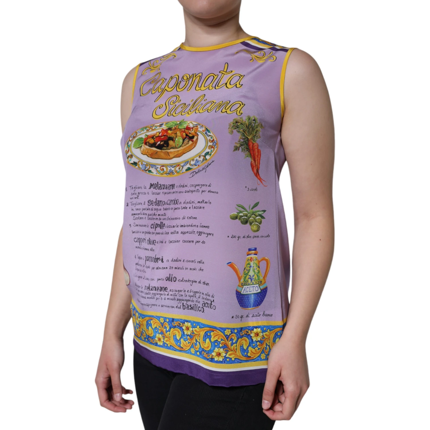 Purple Silk Caponata Siciliana Print Tank Top