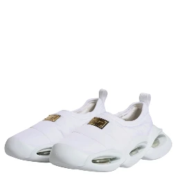 White Padded Fabric Low Top Sneakers Shoes