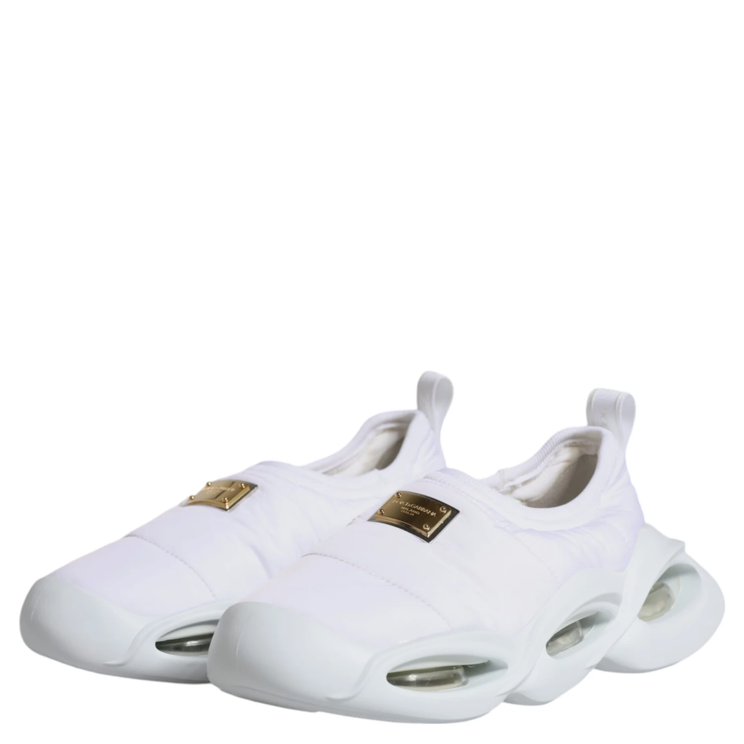 White Padded Fabric Low Top Sneakers Shoes