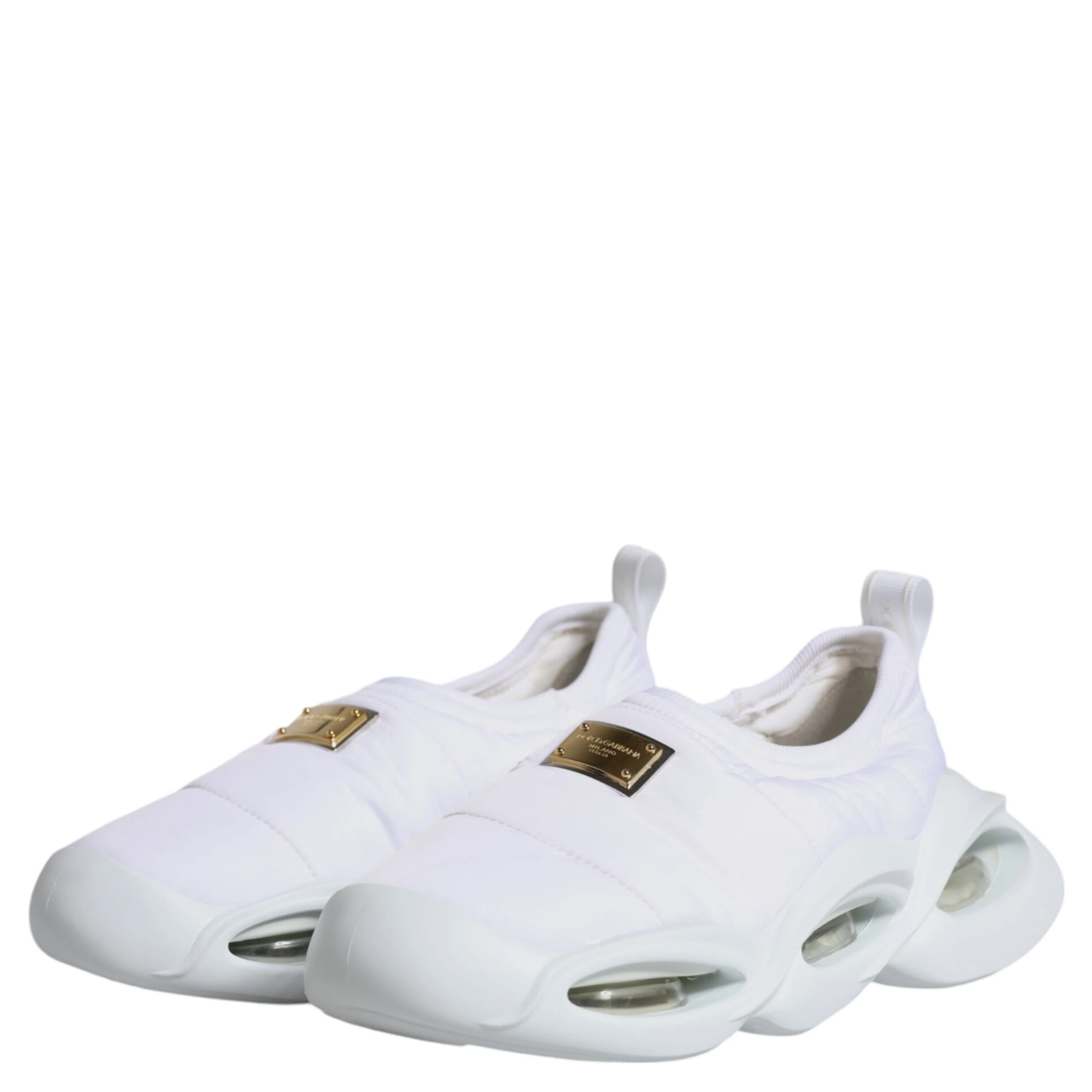White Padded Fabric Low Top Sneakers Shoes