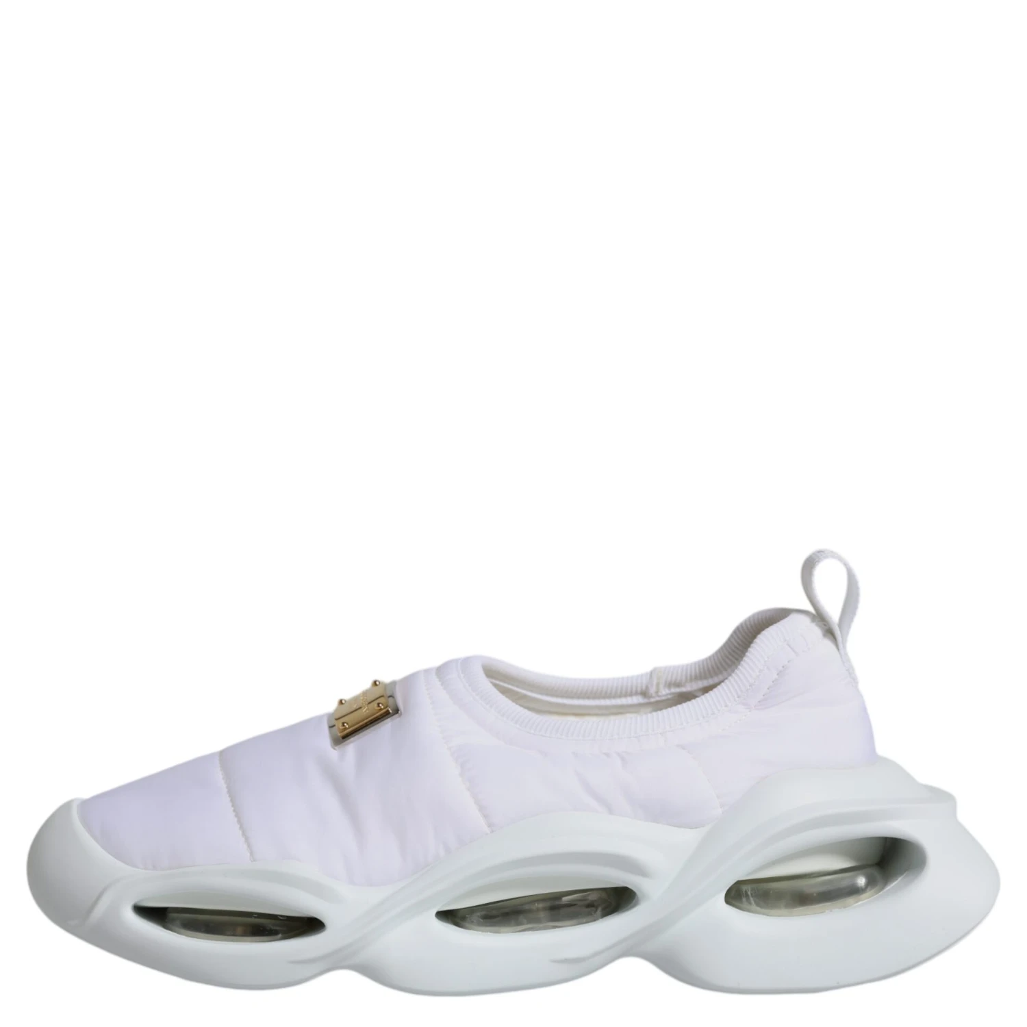 White Padded Fabric Low Top Sneakers Shoes