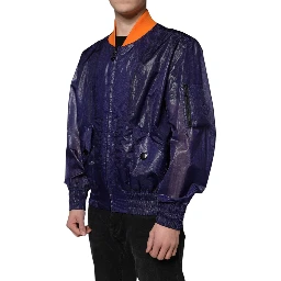 Blue Cotton Stretch Full Zip Bomber Jacket