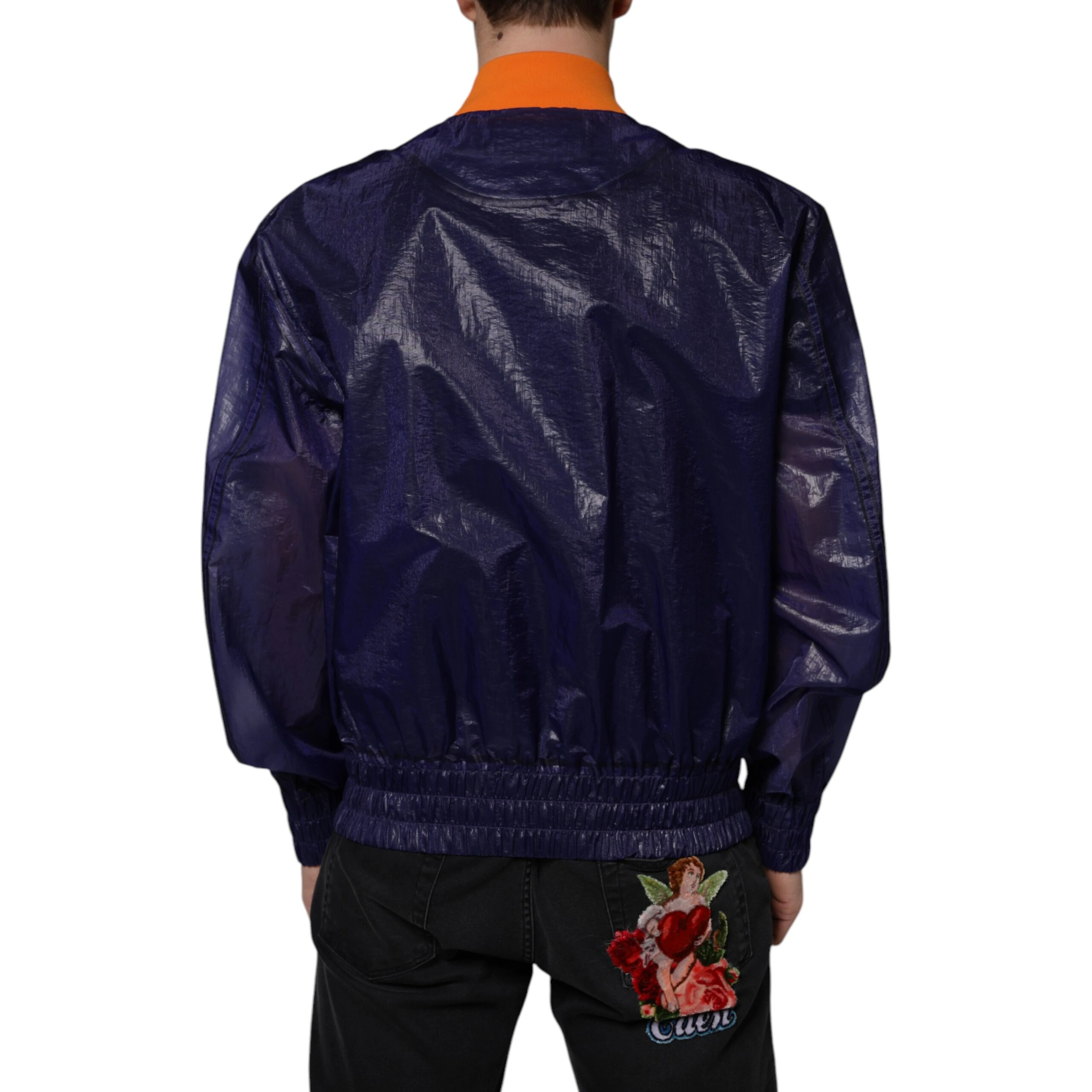 Blue Cotton Stretch Full Zip Bomber Jacket