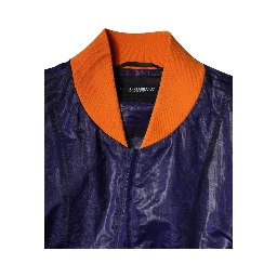 Blue Cotton Stretch Full Zip Bomber Jacket