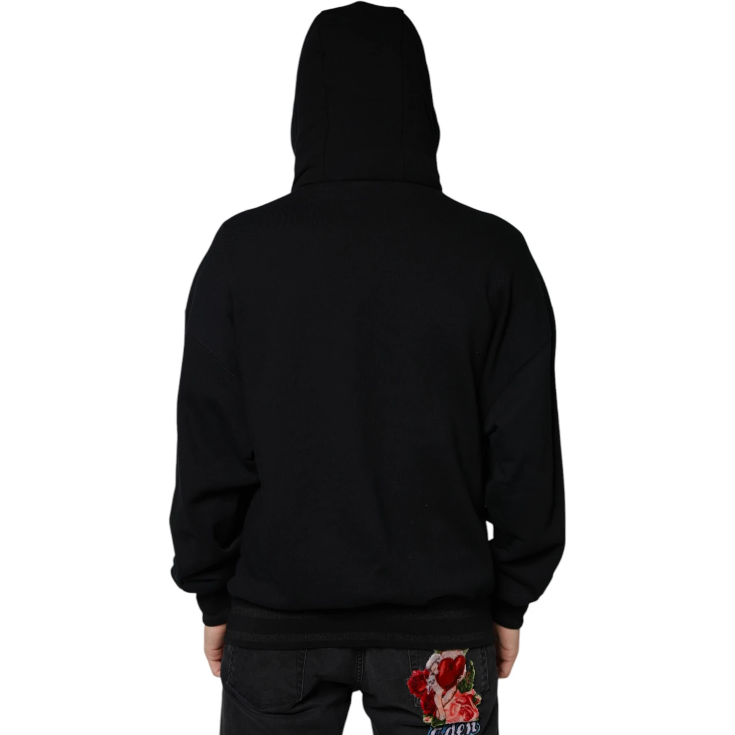 Black Hooded Pullover Men Sweatshirt Sweater