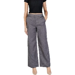 Gray Polyester Casual Pants