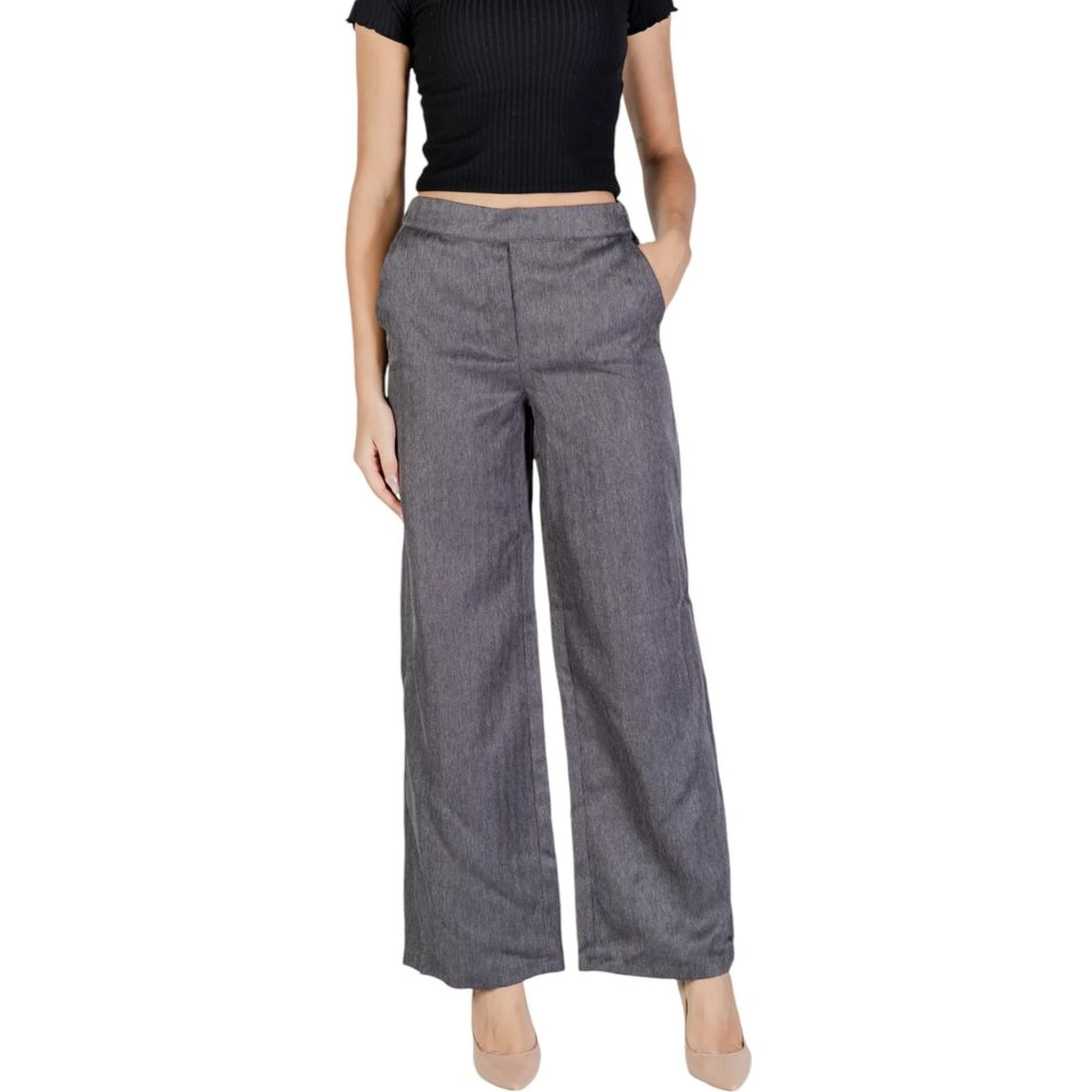 Gray Polyester Casual Pants