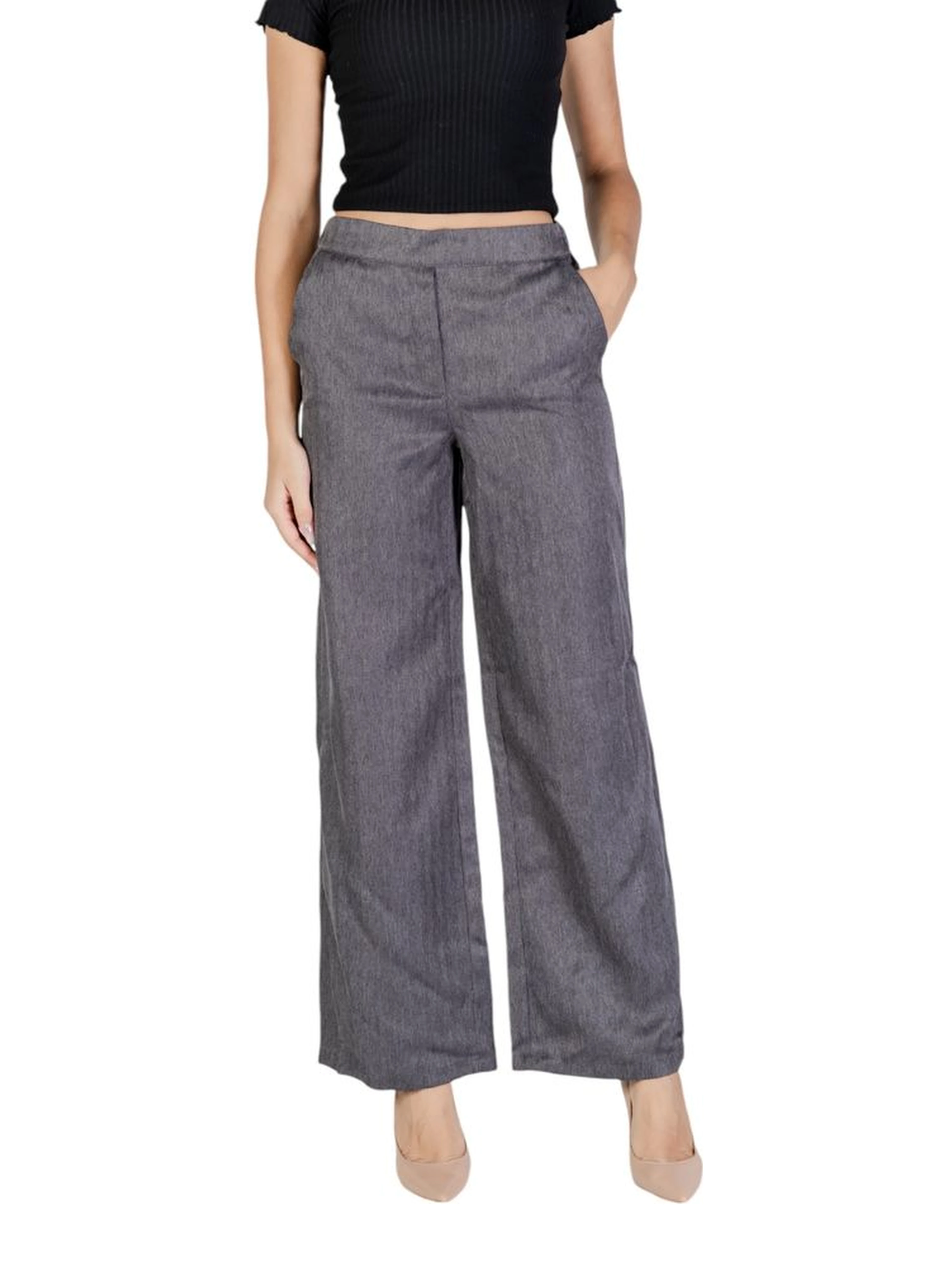 Gray Polyester Casual Pants