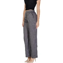 Gray Polyester Casual Pants