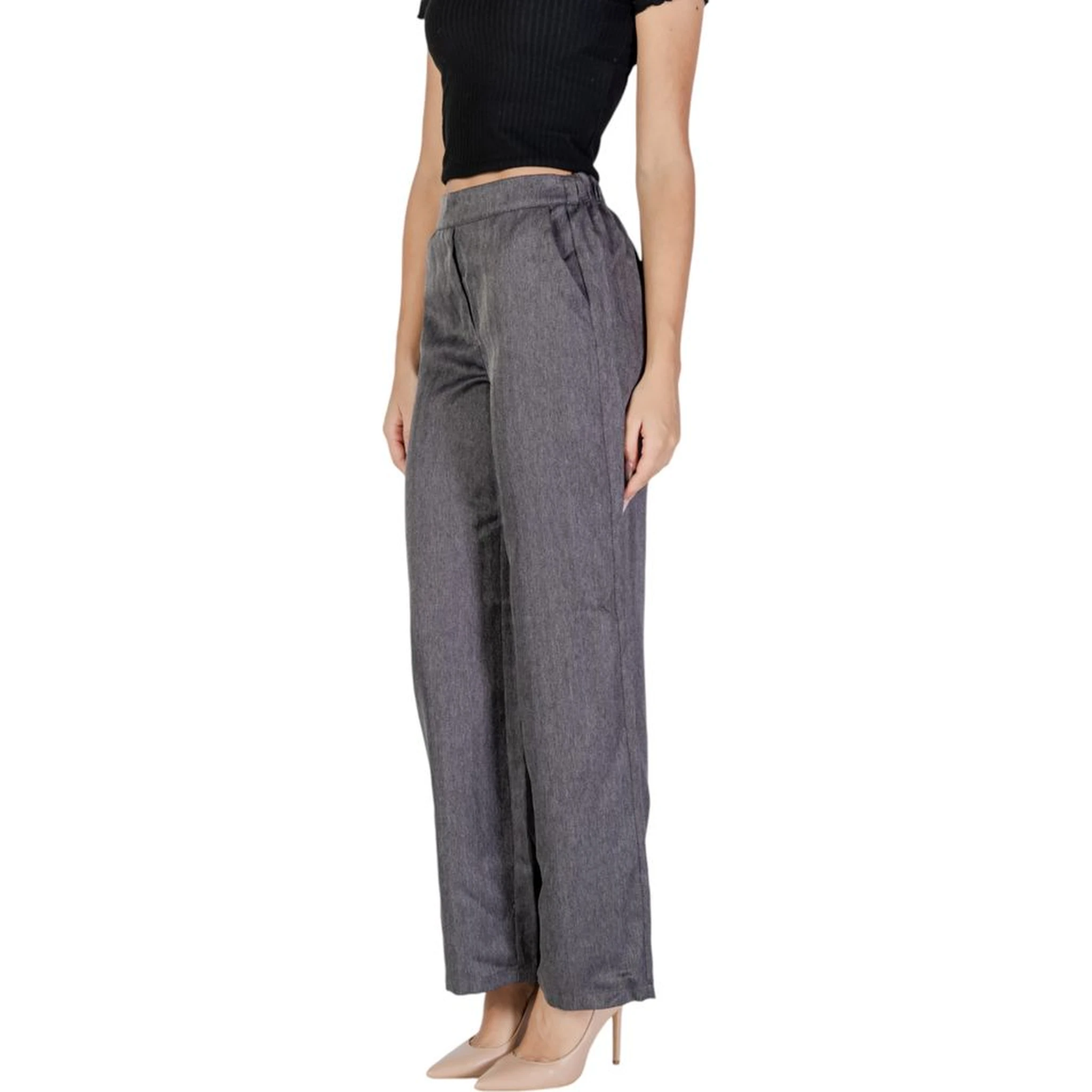 Gray Polyester Casual Pants