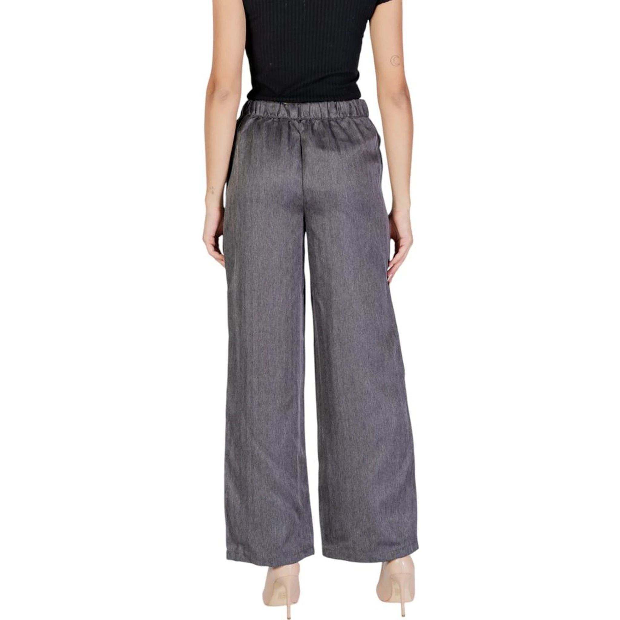 Gray Polyester Casual Pants