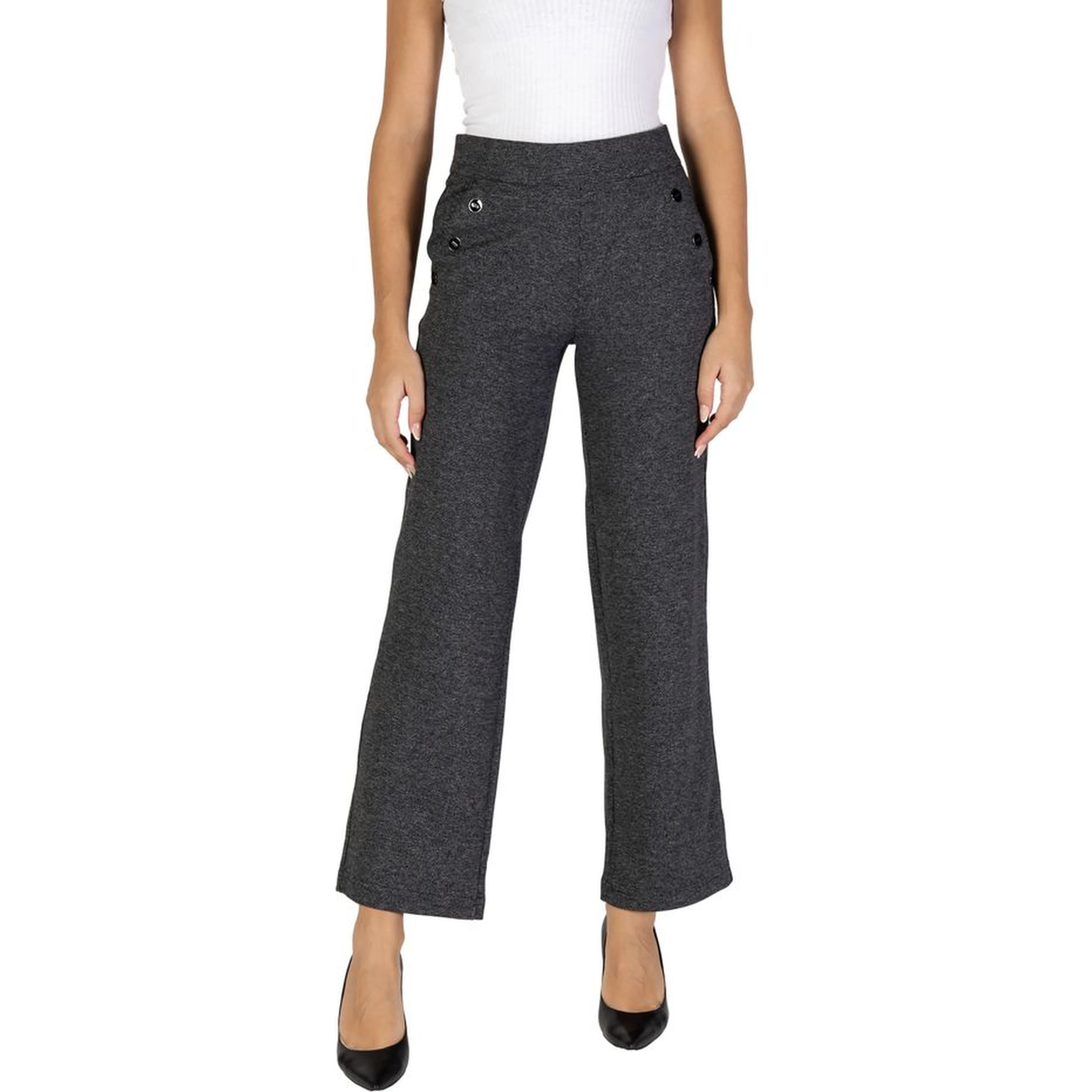 Black Polyester Casual Pants