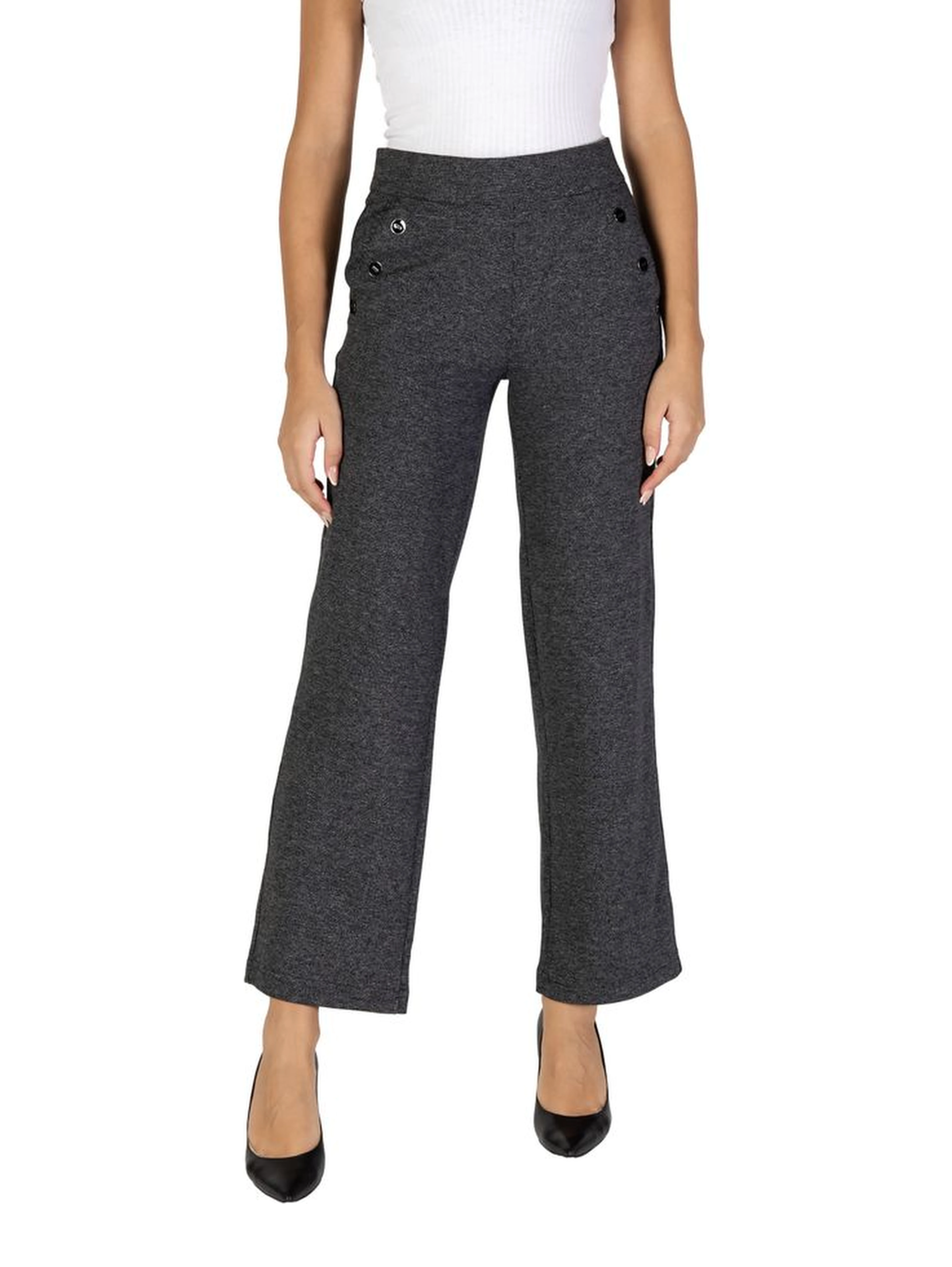 Black Polyester Casual Pants