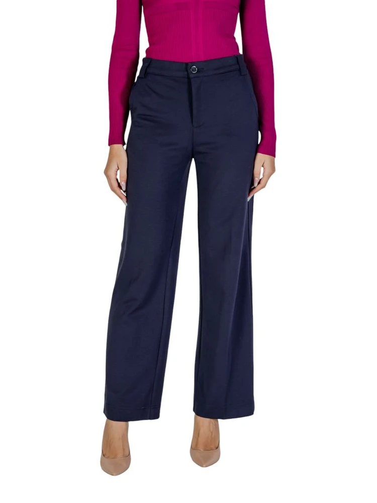 Blue Viscose Casual Pants