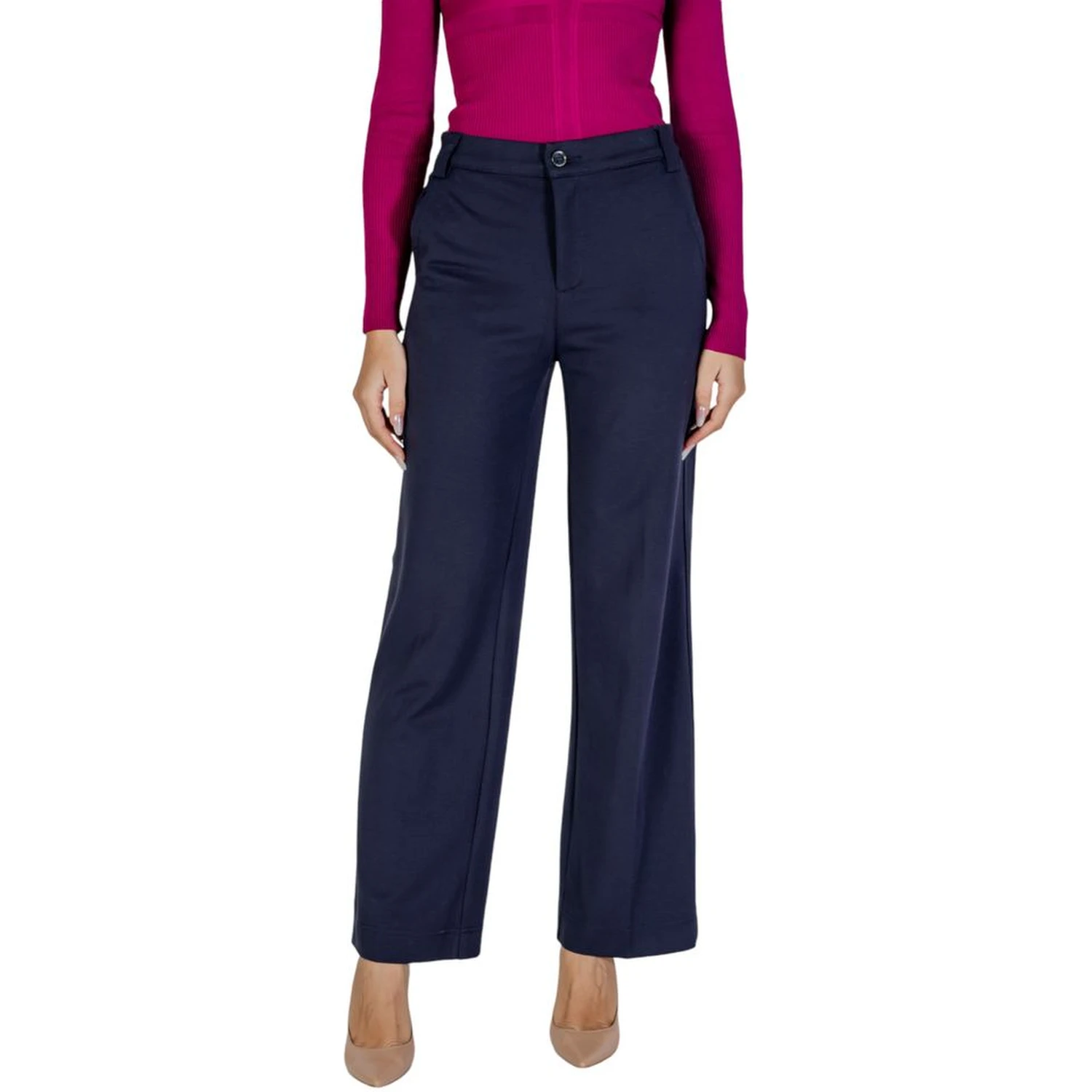 Blue Viscose Casual Pants