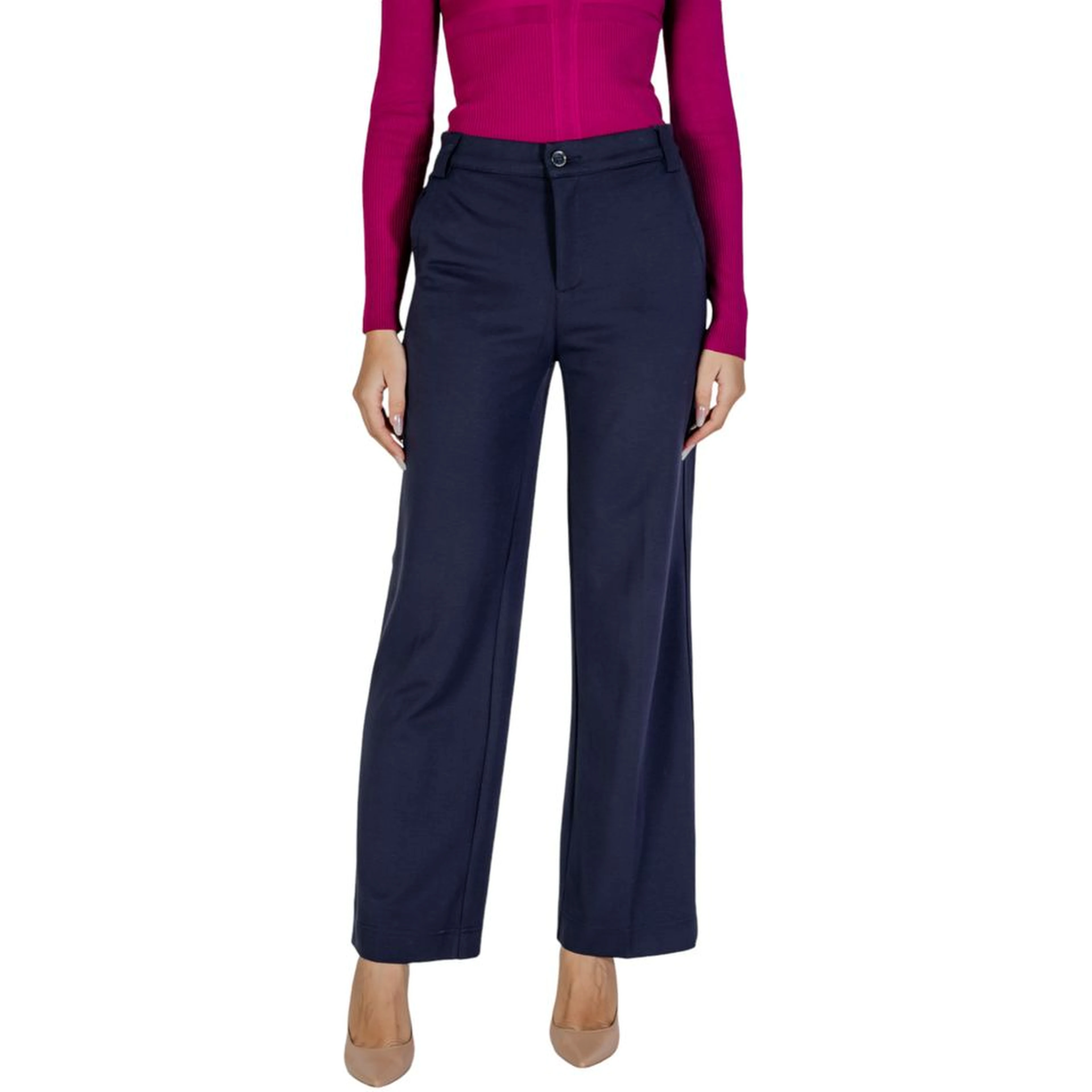 Blue Viscose Casual Pants