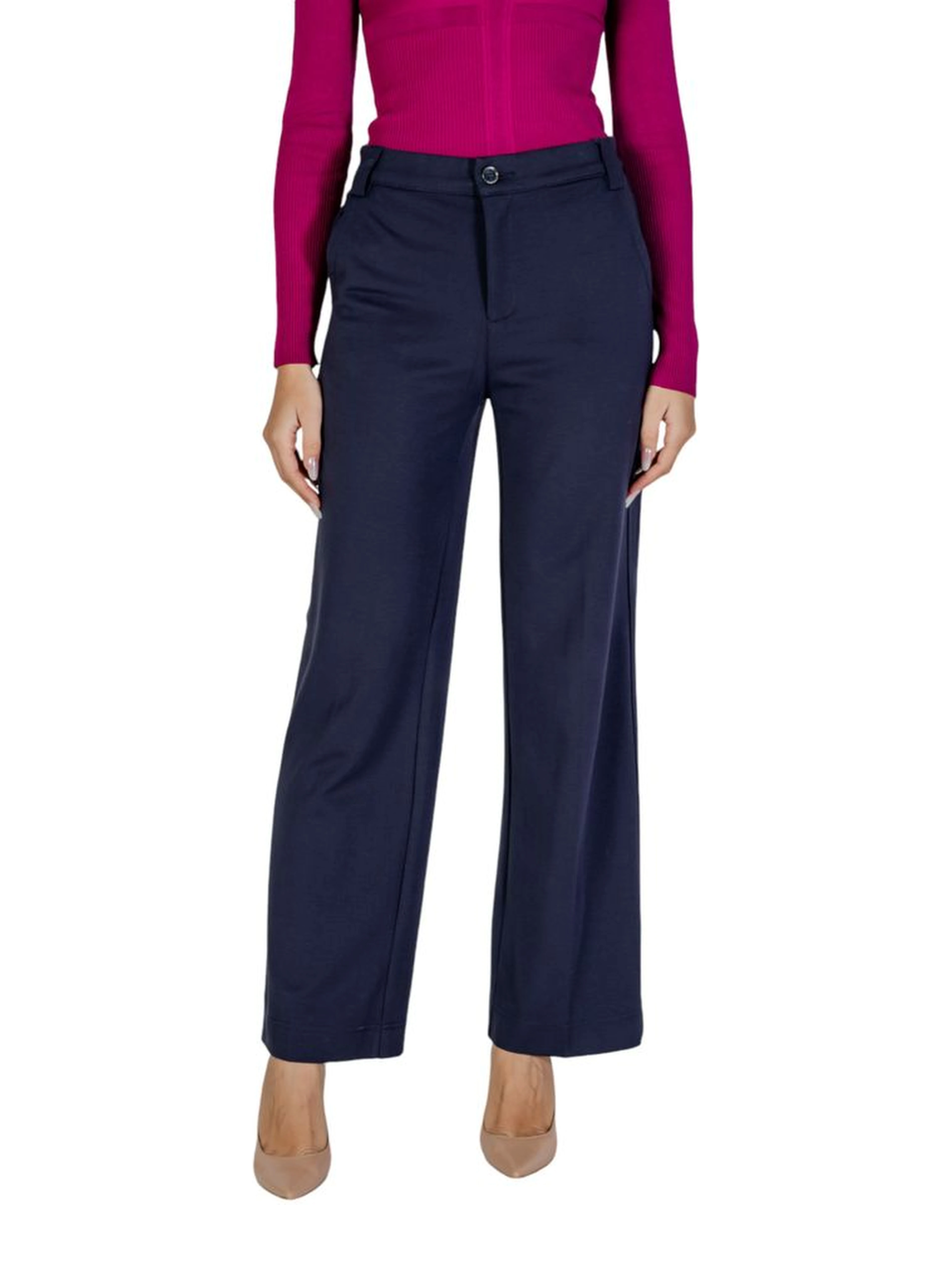 Blue Viscose Casual Pants