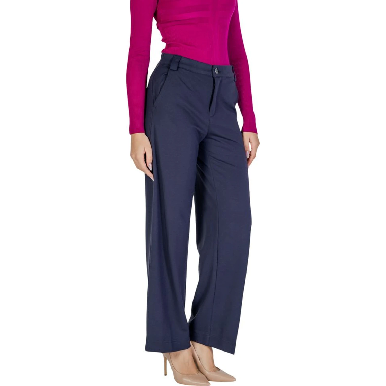 Blue Viscose Casual Pants