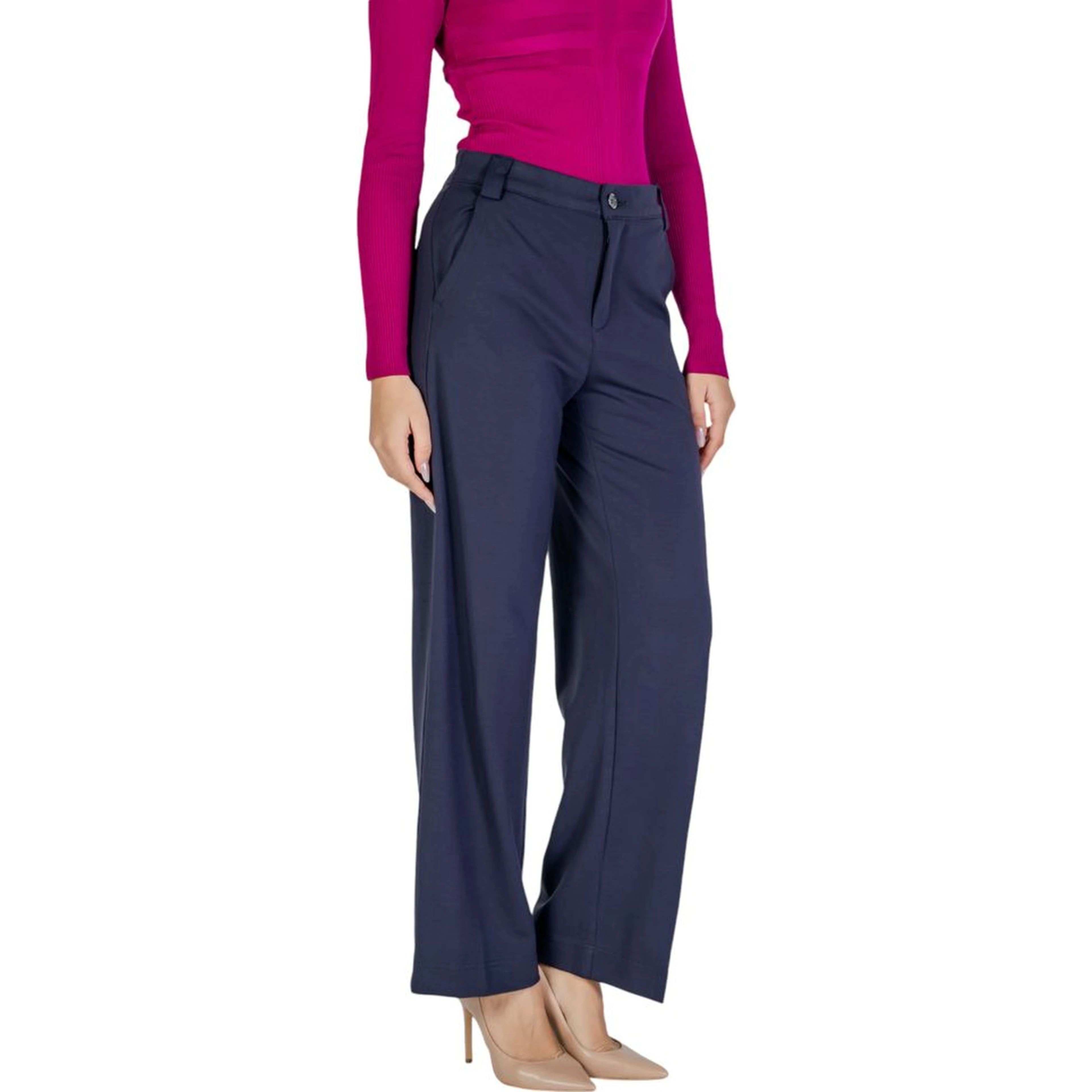 Blue Viscose Casual Pants