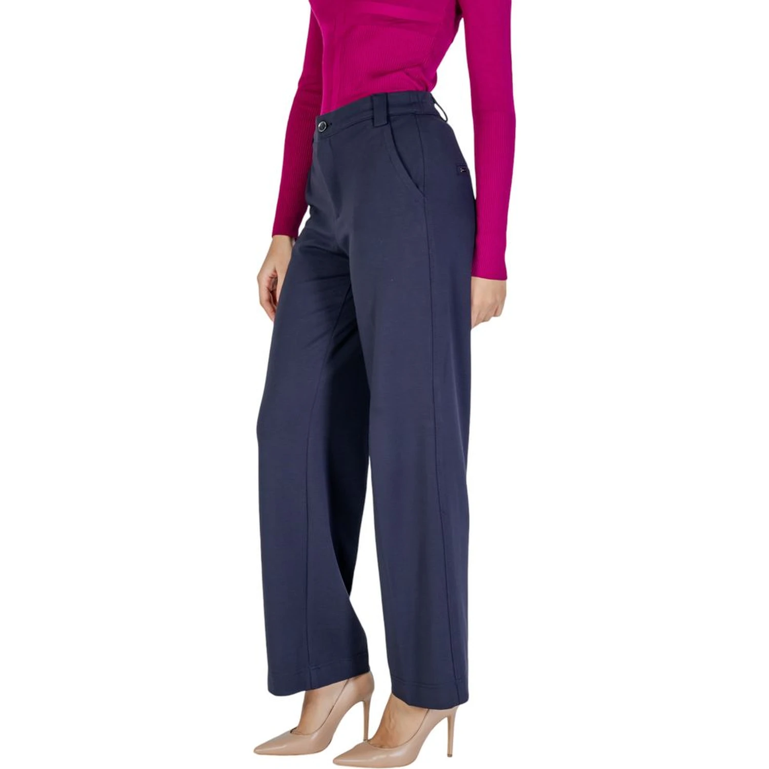 Blue Viscose Casual Pants