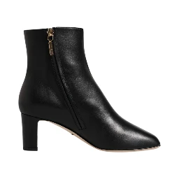 Black Jackie Leather Mid Calf Boots Shoes