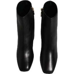 Black Jackie Leather Mid Calf Boots Shoes