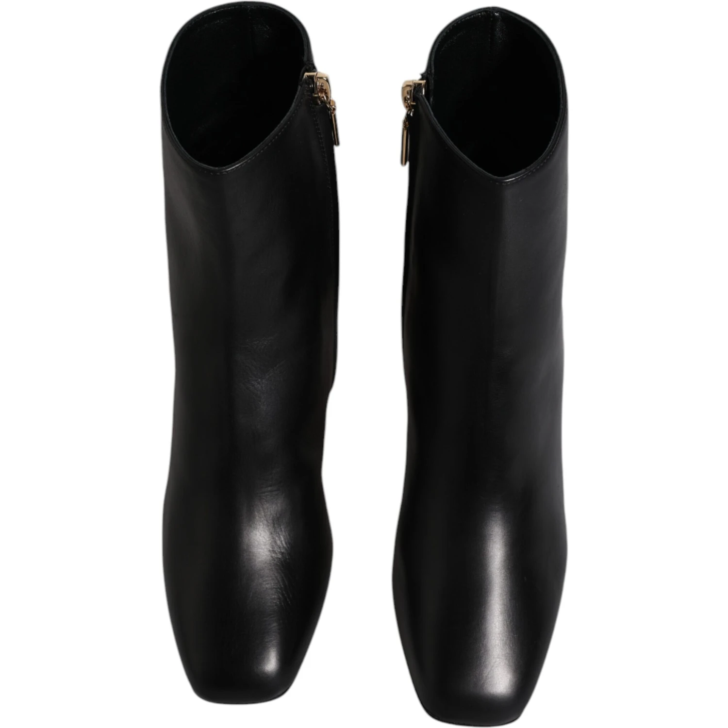Black Jackie Leather Mid Calf Boots Shoes