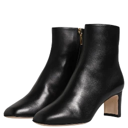 Black Jackie Leather Mid Calf Boots Shoes