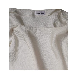 Beige Silk Ascot Collared Long Sleeves Top