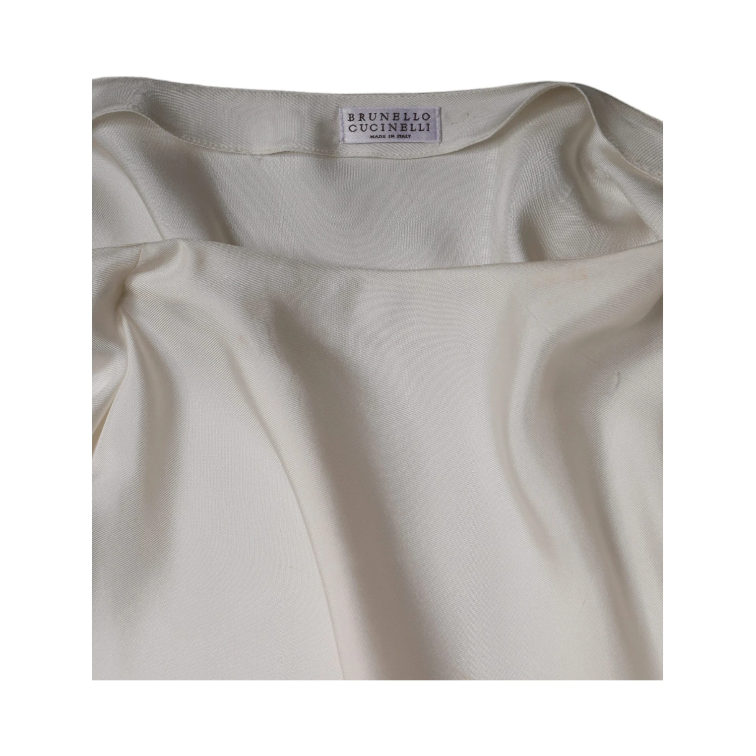 Beige Silk Ascot Collared Long Sleeves Top