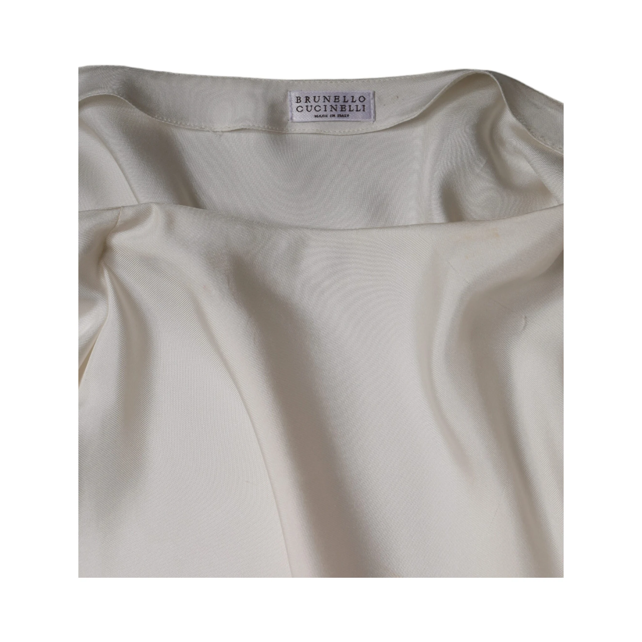 Beige Silk Ascot Collared Long Sleeves Top