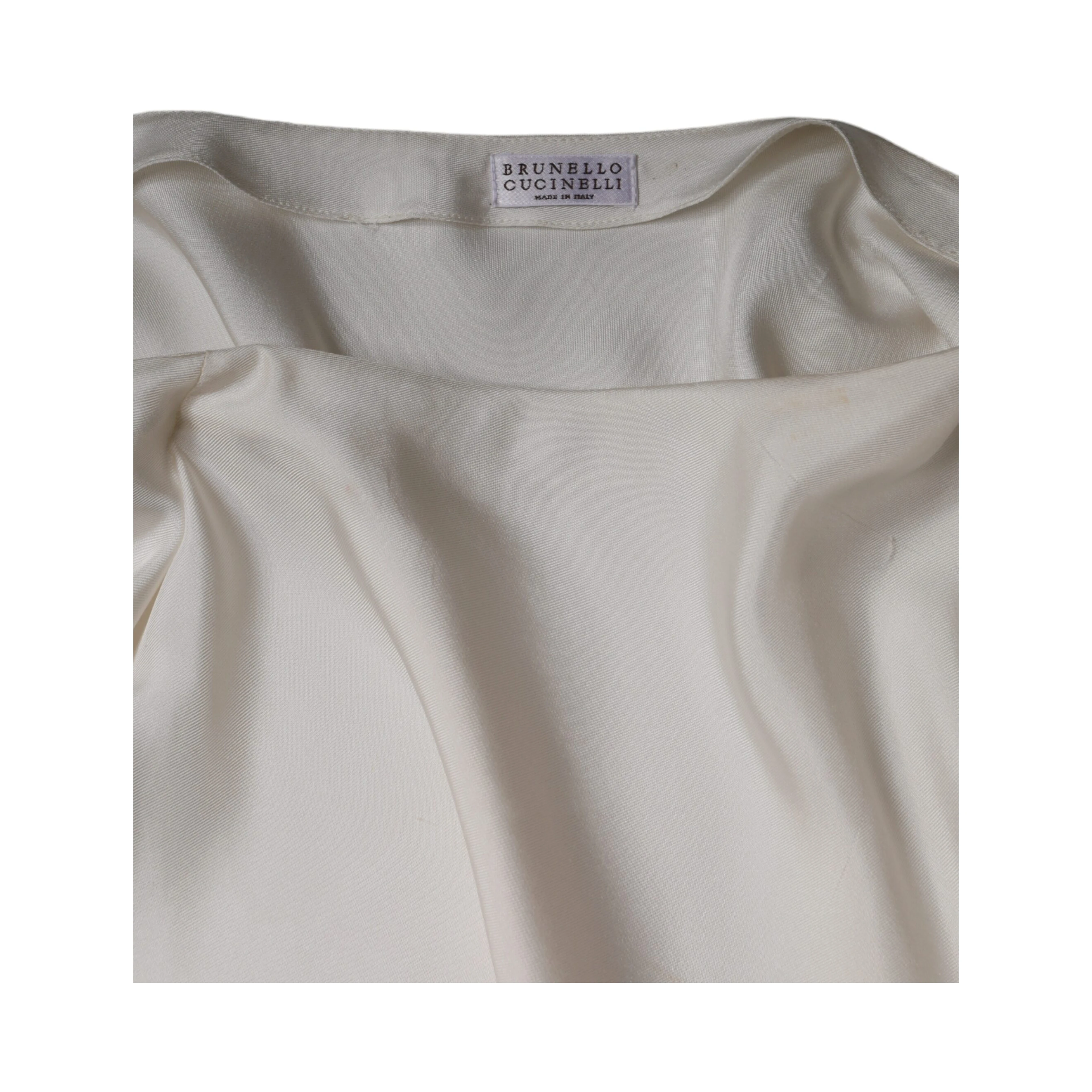 Beige Silk Ascot Collared Long Sleeves Top