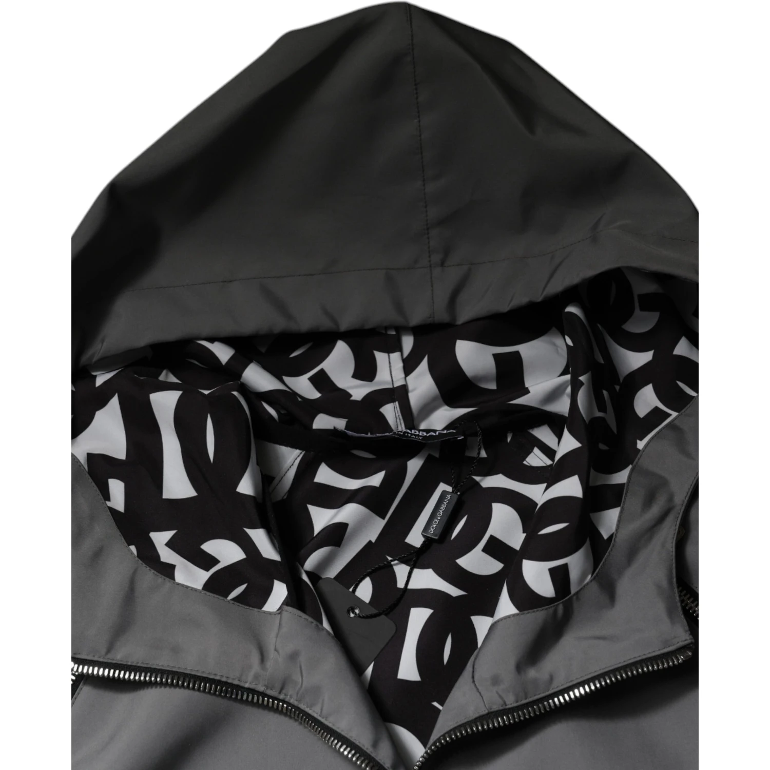 Gray Polyester Hooded Men Full Zip Jacket