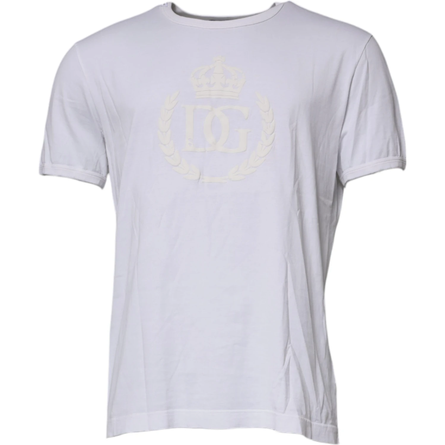 White Logo Embossed Cotton Crewneck T-shirt
