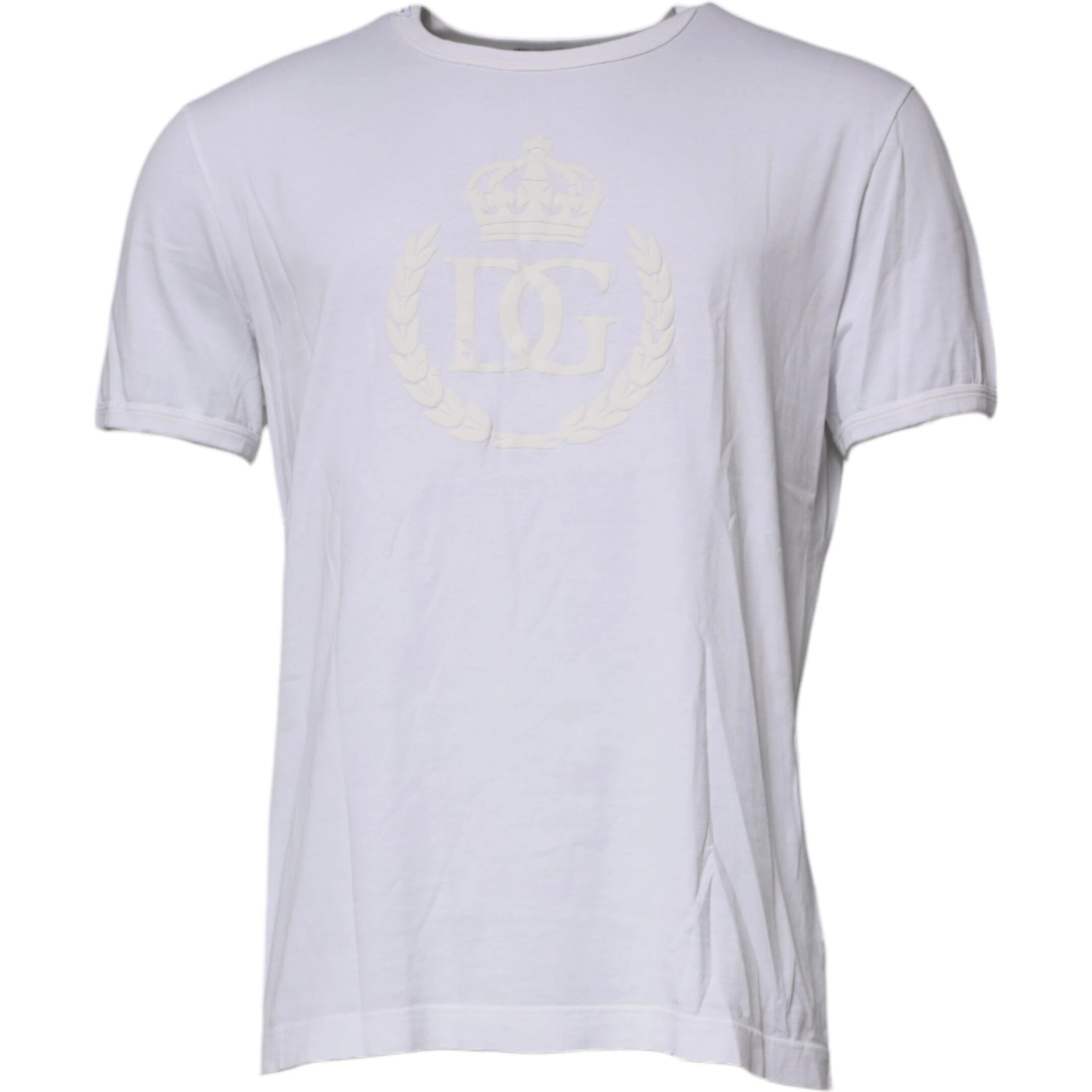 White Logo Embossed Cotton Crewneck T-shirt