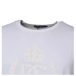 White Logo Embossed Cotton Crewneck T-shirt
