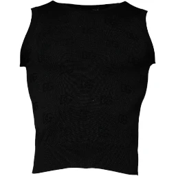 Black Silk Round Neck Sleeveless T-shirt