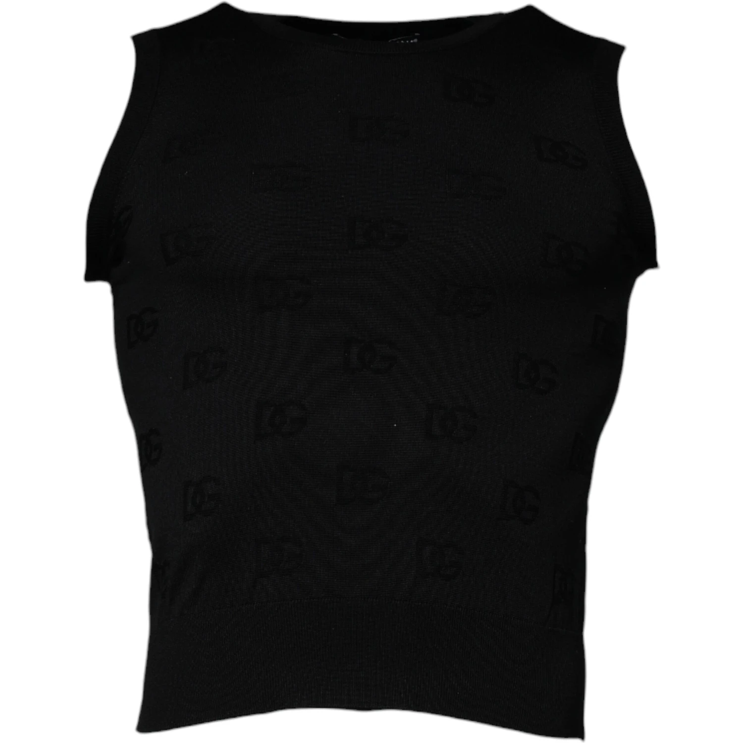 Black Silk Round Neck Sleeveless T-shirt