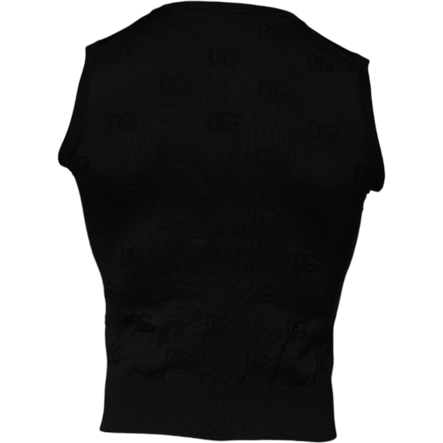 Black Silk Round Neck Sleeveless T-shirt