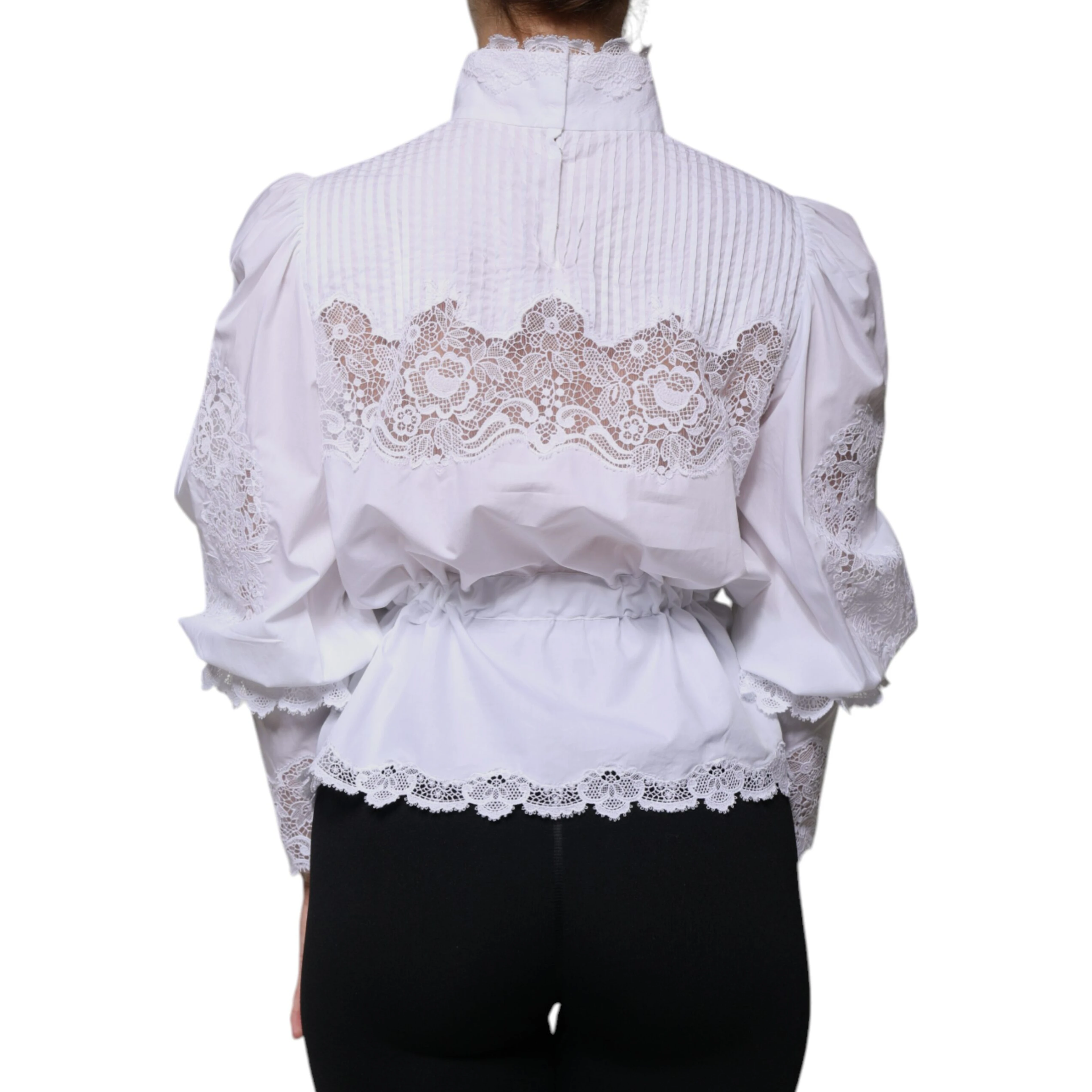 White Cotton Lace Trim Turtleneck Blouse Top