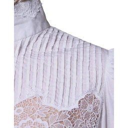 White Cotton Lace Trim Turtleneck Blouse Top
