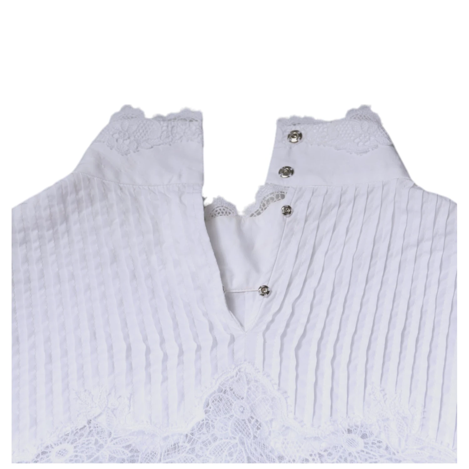 White Cotton Lace Trim Turtleneck Blouse Top