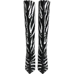Black White Zebra Heels High Boots Shoes