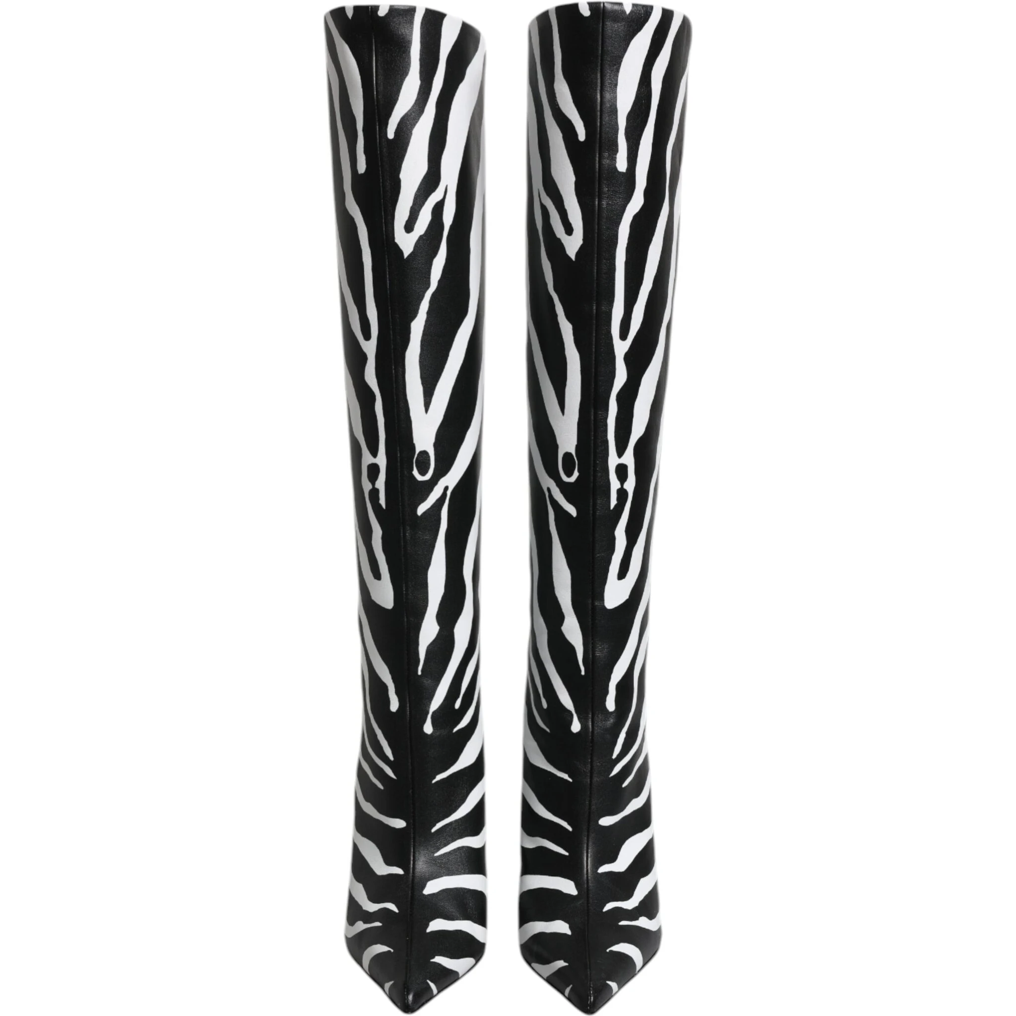 Black White Zebra Heels High Boots Shoes
